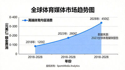 全球体育媒体市场趋势图，展示高端体育内容消费的增长曲线